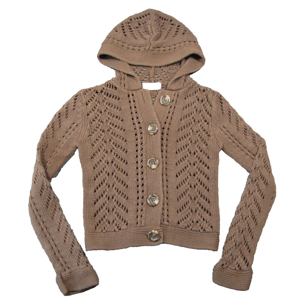 Old Navy Button Cardigan XL Brown Open Knit Hood Cottage Goblin Boho Y2K Grunge
